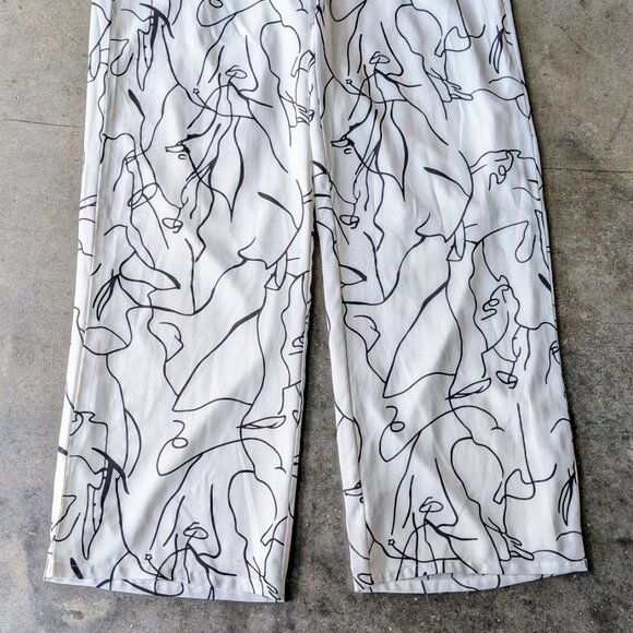 Le Lis White Black Abstract Lines Pattern Wide Leg Trousers Pants large - Picture 4 of 7